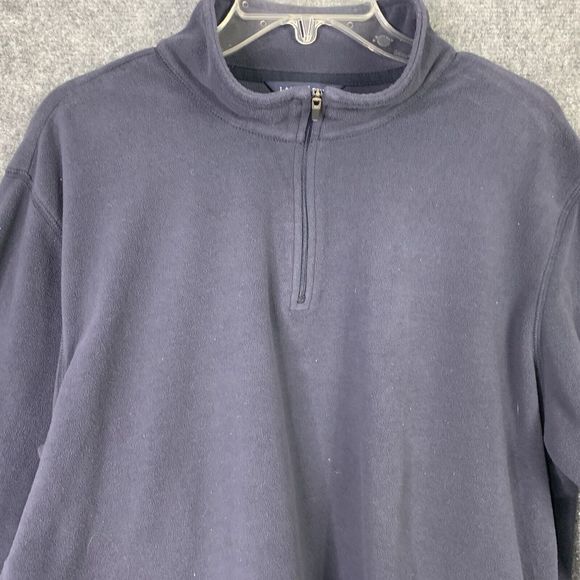 Lands End Micro Fleece 1/4 Zip Top Men XL Mock Neck Navy Blue Elastic Cuffs - Picture 2 of 11